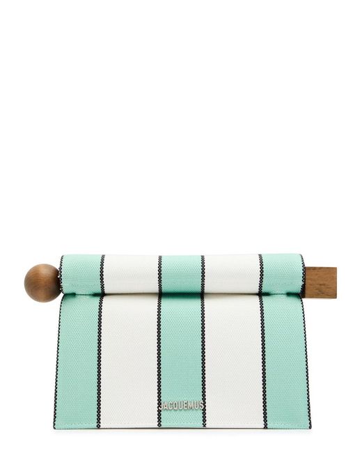 Jacquemus Green La Pochette Rond Carre Striped Canvas Clutch