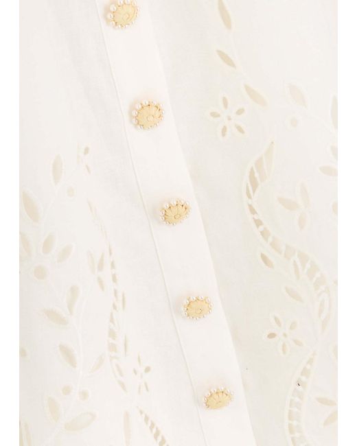 Self-Portrait Peplum Linen-Blend Midi Dress in White | Lyst UK