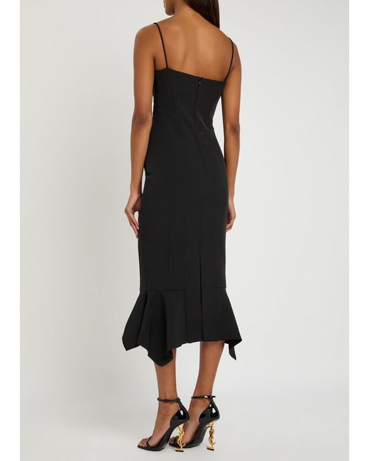 Roland Mouret Black Fishtail Hem Stretch-Crepe Midi Dress