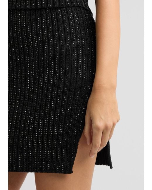 David Koma Black Crystal-Embellished Ribbed-Knit Mini Skirt