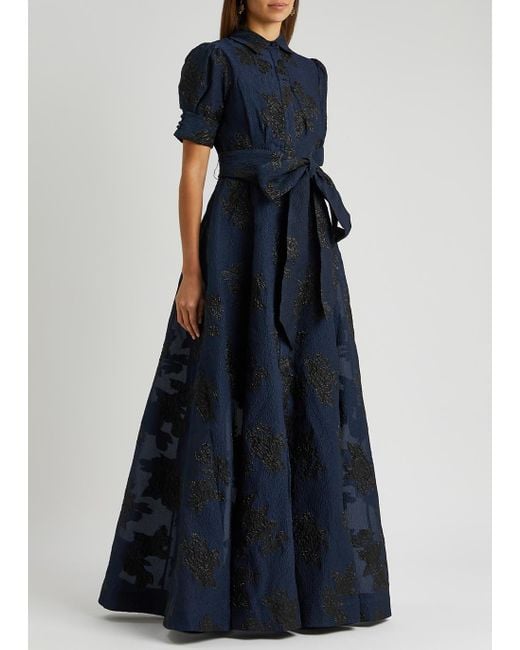Rebecca Vallance Antoinette Metallic-jacquard Cloqué Gown in Blue