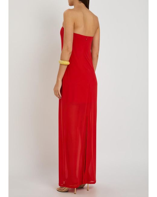 Staud Red Liliana Strapless Stretch-Mesh Maxi Dress