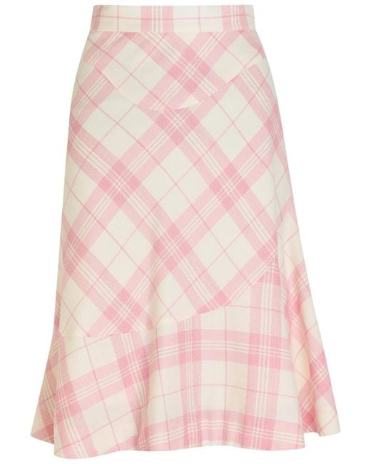 Vivienne Westwood Pink Adder Plaid Wool-Blend Crepe Midi Skirt
