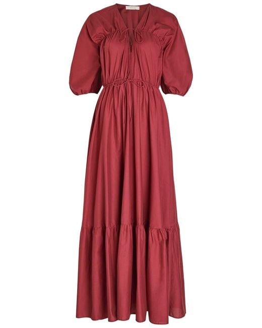Faithfull The Brand Red Sigrid Drawstring Cotton Maxi Dress
