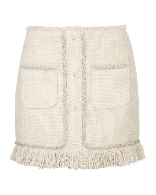 GIUSEPPE DI MORABITO Natural Crystal-embellished Bouclé-tweed Mini Skirt
