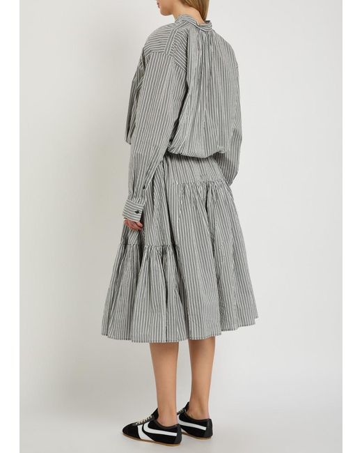 Dries Van Noten Gray Denvo Striped Cotton-Blend Poplin Midi Dress
