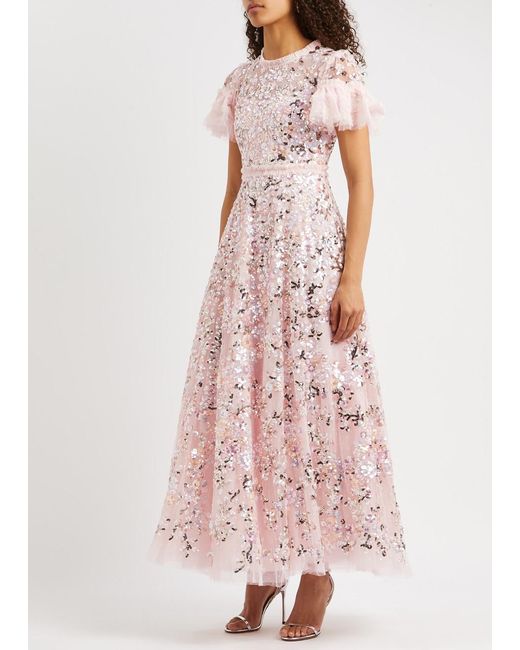 Needle & Thread Pink Dream Garland Sequin-embellished Tulle Gown
