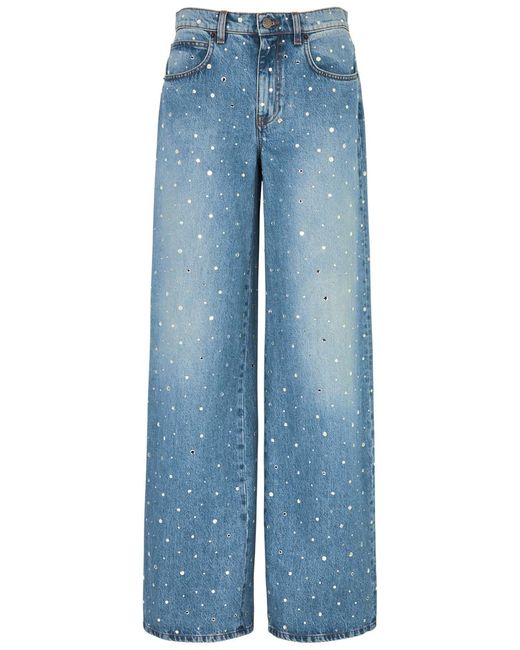 GIUSEPPE DI MORABITO Blue Crystal-Embellished Wide-Leg Jeans