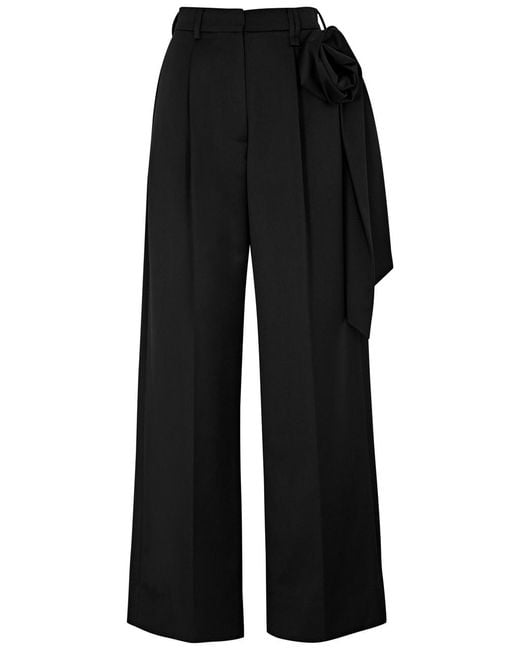 Simone Rocha Black Floral-appliquéd Wide-leg Woven Trousers