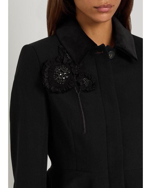Erdem Black Floral-Embellished Wool Jacket