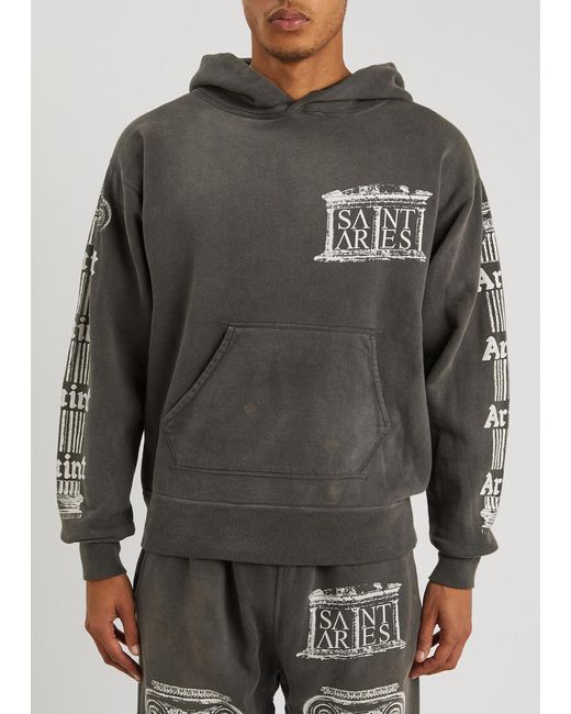 SAINT Mxxxxxx Gray Saint Aries Printed Hooded Cotton Sweatshirt for men
