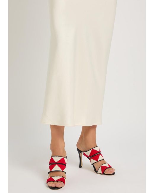 Manolo Blahnik Red Capro 90 Striped Leather Sandals