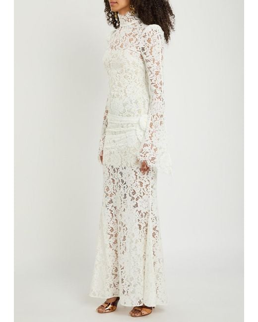 De La Vali White Bodita Appliquéd Guipure Lace Maxi Dress