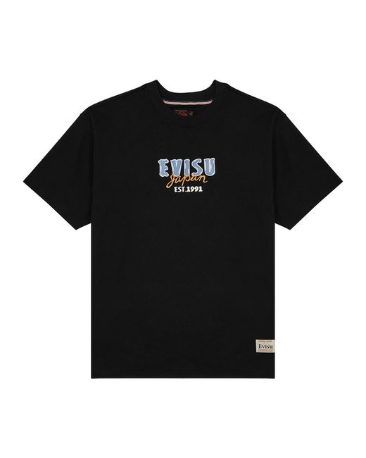Evisu Black Logo-print Cotton T-shirt for men
