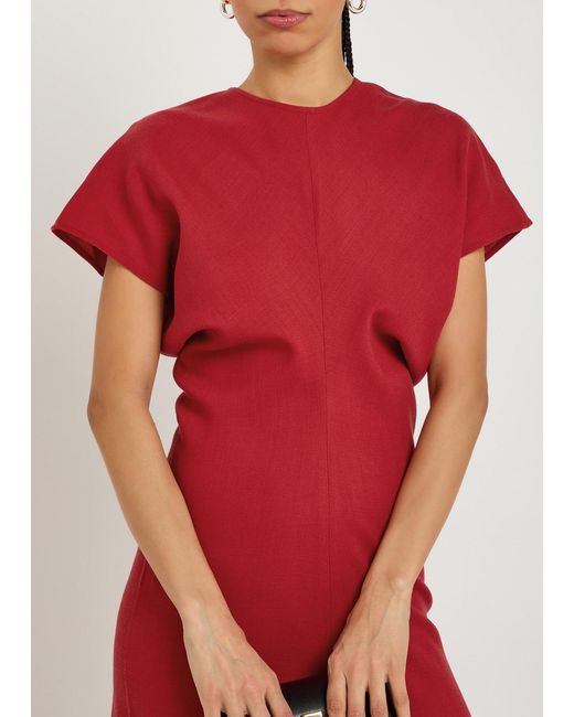 Totême Red Fitted-Waist Wool Midi Dress