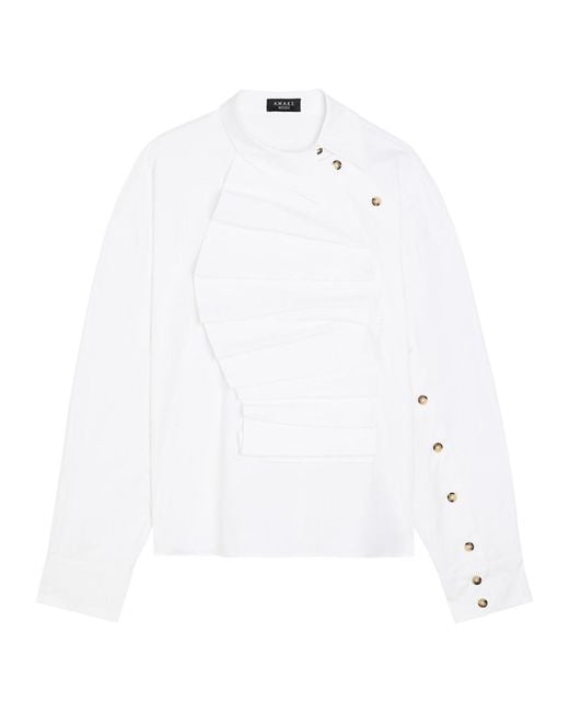 A.W.A.K.E. MODE White Ruffled Asymmetric Stretch-Cotton Shirt