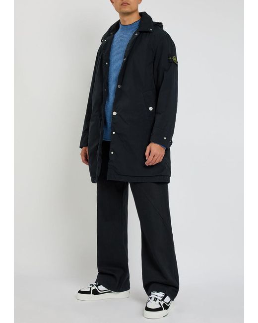 Stone Island Blue Logo Hooded Shell Coat for men