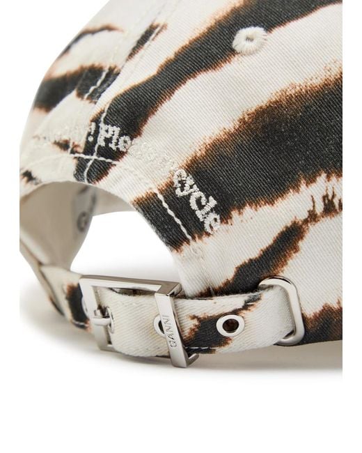 Ganni White Logo-Appliqué Zebra-Print Cotton Cap