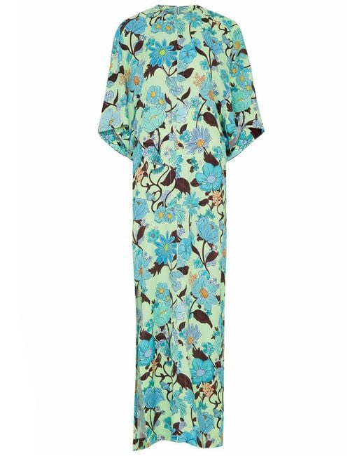 Stella McCartney Green Floral-print Satin Maxi Dress