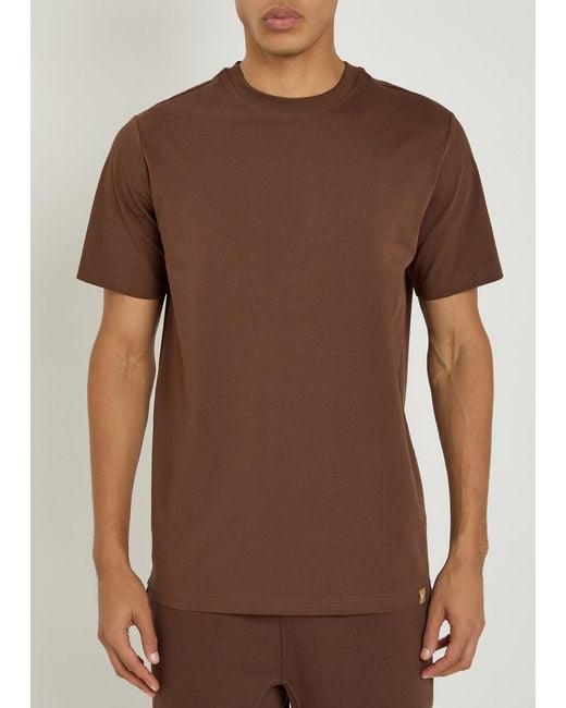 Now You Live Brown Arensby Logo-Embroidered Cotton T-Shirt for men
