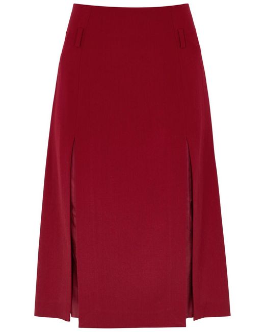 Victoria Beckham Red Split-hem Woven Midi Skirt