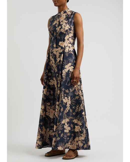 Evi Grintela Blue Carine Floral-Print Cotton Maxi Dress