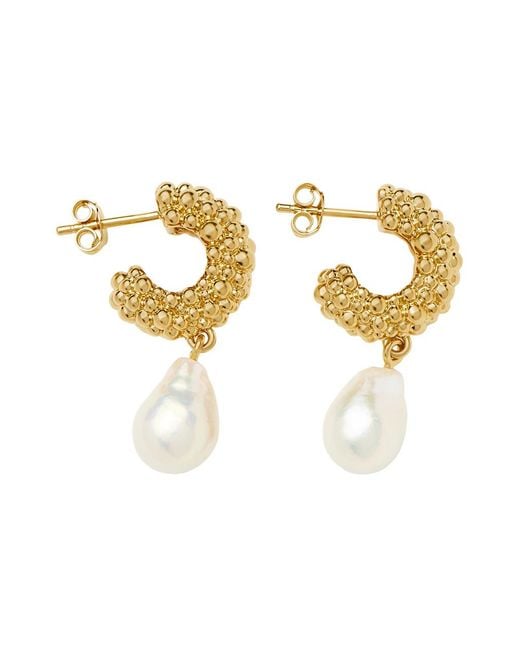 Missoma Metallic Pearl Drop 18K-Plated Hoop Earrings