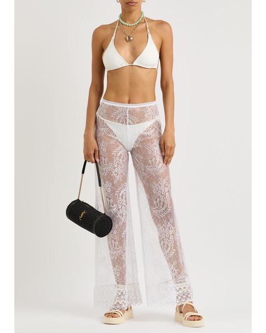 Charo Ruiz White Jeret Wide-Leg Sheer Lace Trousers