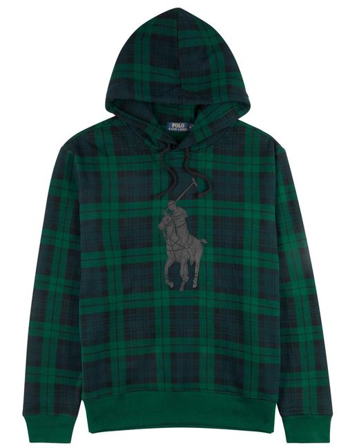 Polo Ralph Lauren Green Checked Hooded Cotton-blend Sweatshirt for men