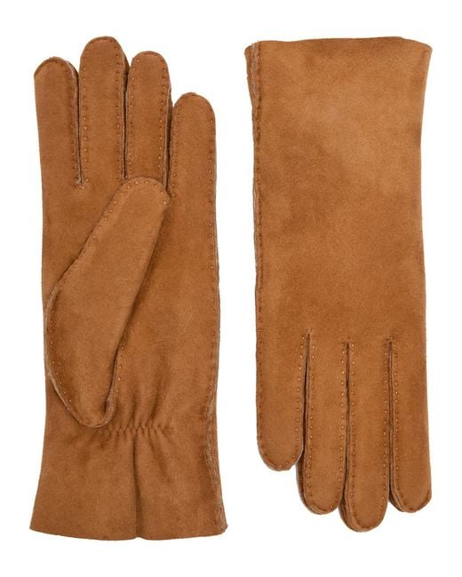 Agnelle Brown Denise Shearling-Lined Suede Gloves
