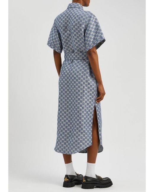Gucci Gray gg-jacquard Linen Midi Dress