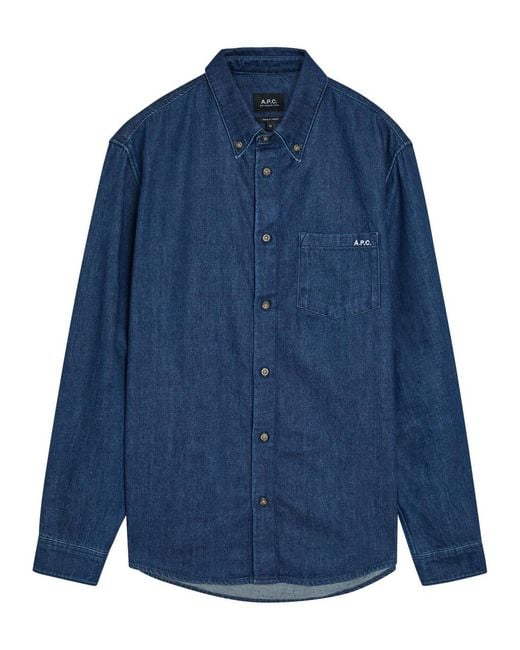 A.P.C. Blue New Greg Embroidered Denim Shirt for men