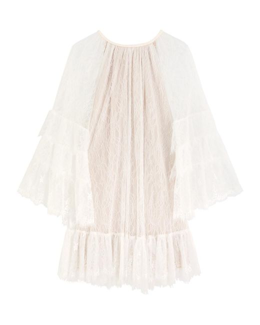 Alice + Olivia White Delia Ruffled Lace Mini Dress