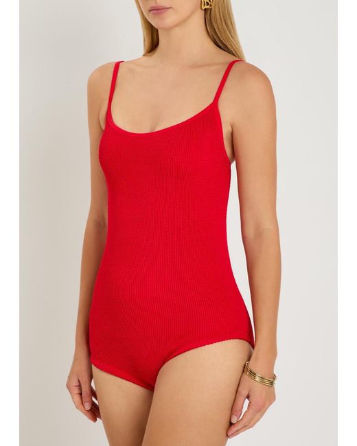 Hunza G Red Coverage Pamela Crinkle Swimsuit