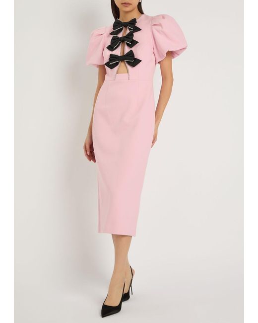 Rebecca Vallance Pink Nemy Bow-Embellished Crepe Midi Dress