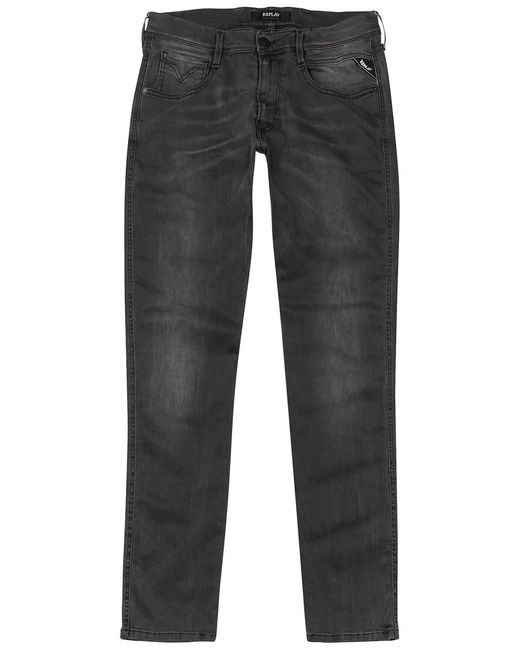Replay Gray Anbass Hyperflex Slim-Leg Jeans for men