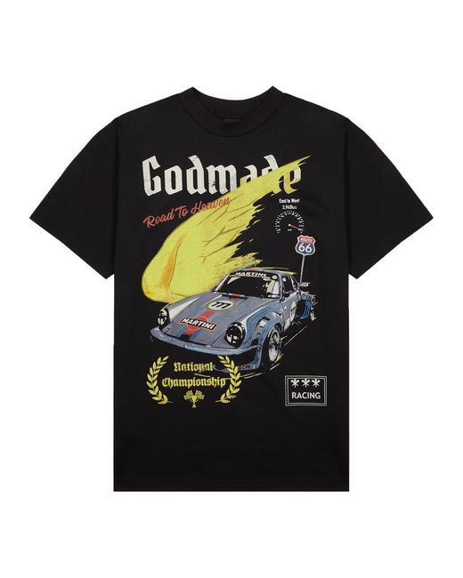God Made Black Road To Heaven Printed Cotton T-Shirt for men