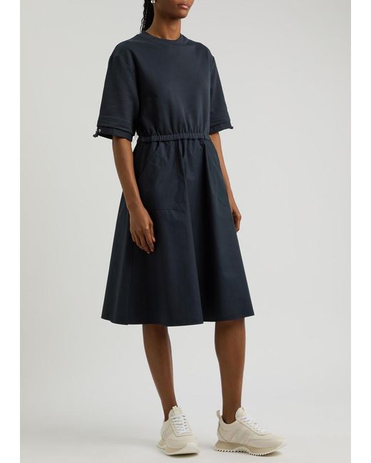 Moncler Blue Abito Cotton And Woven Midi Dress