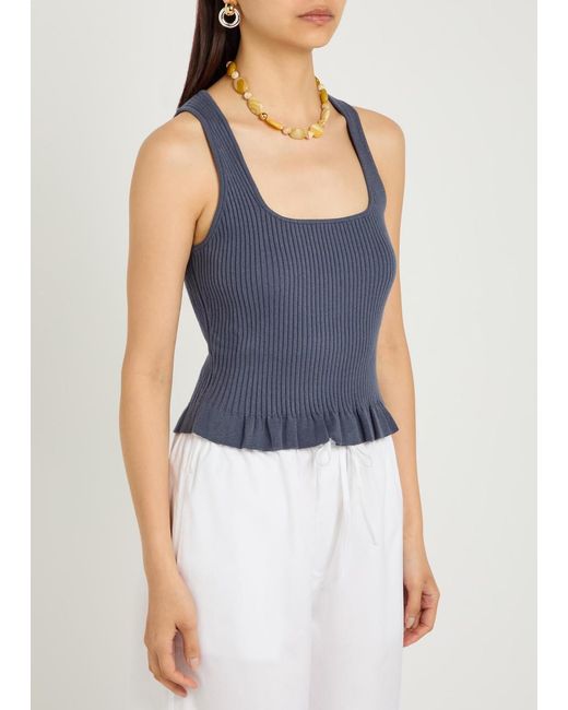 PAIGE Blue Bronwyn Ribbed Cotton-Blend Tank