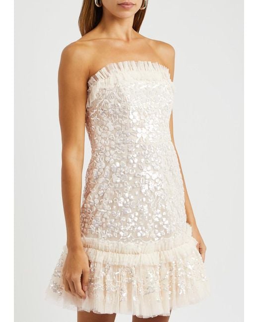 Needle & Thread White Regal Rose Sequin-embellished Tulle Mini Dress