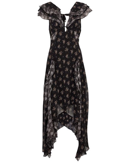 Free People Black Joaquin Floral-print Chiffon Midi Dress