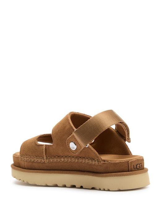 Ugg Brown Goldenstar Glide Suede Flatform Sandals