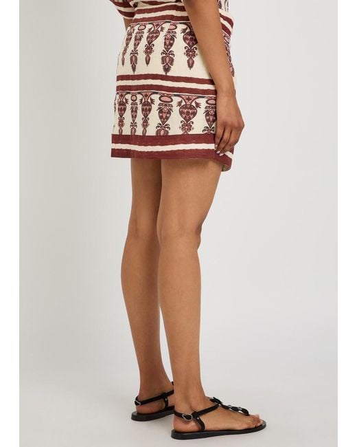 Johanna Ortiz Red Roots Printed Linen Mini Wrap Skirt