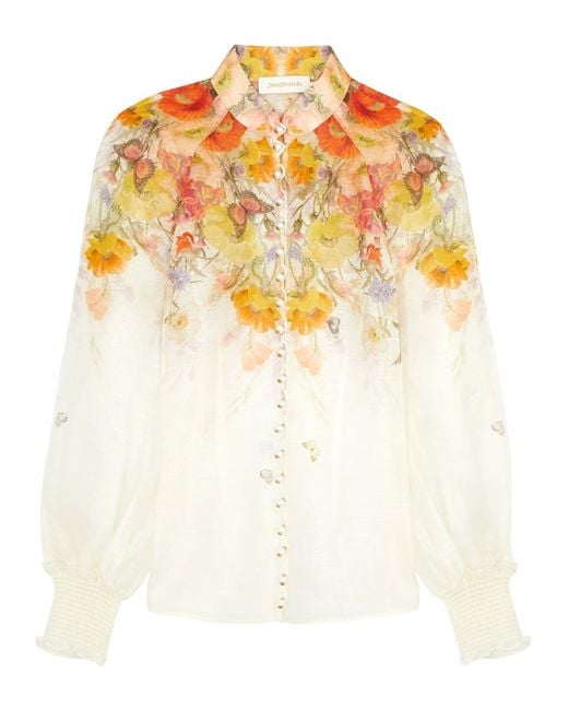 Zimmermann Natural Tranquility Printed Organza Blouse
