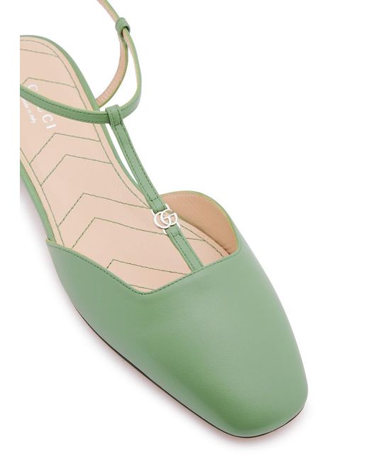 Gucci Green gg Marmont Leather Ballet Flats