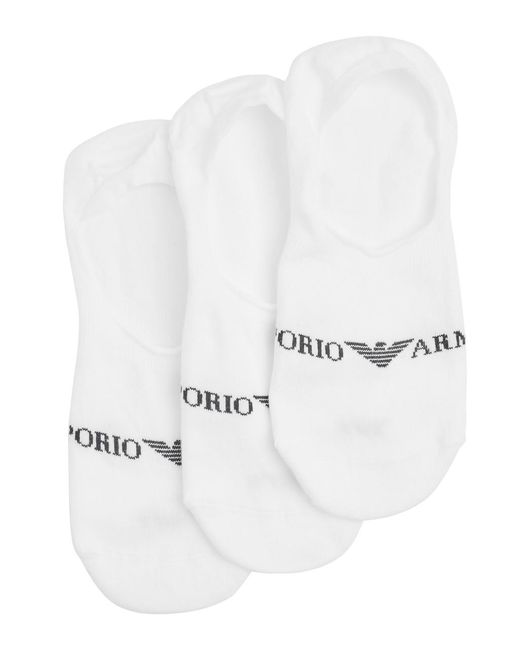 Emporio Armani White Logo Cotton-blend Trainer Socks for men