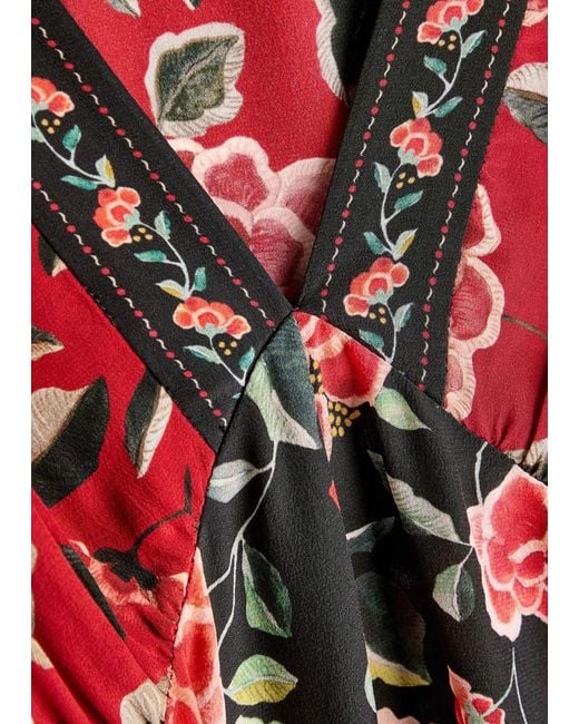 Rixo White Dahlia Floral-Print Silk-Crepe Midi Dress