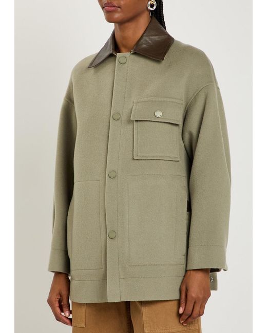 MAX&Co. Green Leather-Trim Wool Jacket