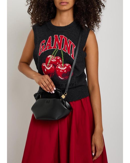 Ganni Black Bou Mini Leather Top Handle Bag
