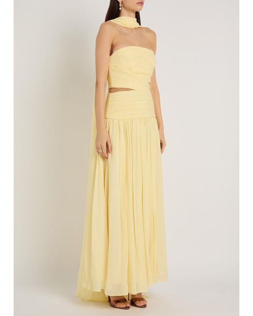Self-Portrait Metallic Scarf-Effect Ruched Chiffon Maxi Dress
